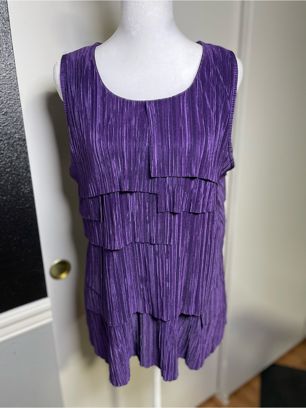 Dress Barn Purple Sleeveless Layered Pleated Tank